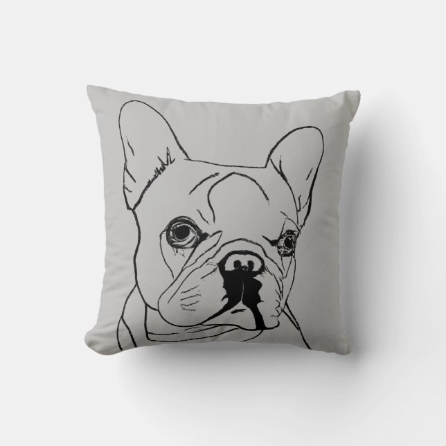Trendy French Bulldog Grey Line Drawing Cushion (Front)