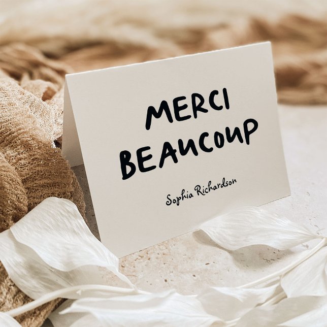 Trendy French Handwritten Text | Merci Beaucoup Thank You Card (Creator Uploaded)