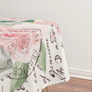 Trendy Frenchy artwork Vintage golden keys Floral Tablecloth