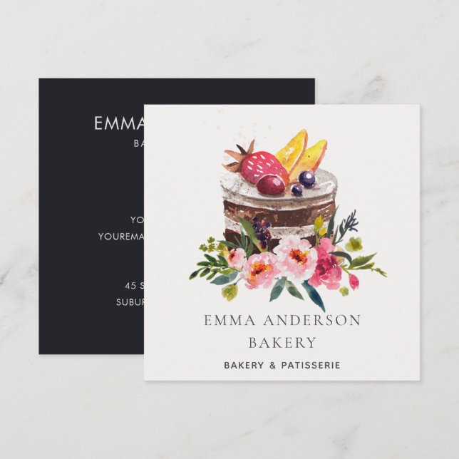 Trendy Fruit Floral Cake Patisserie Cupcake Bakery Invitation (Front/Back)