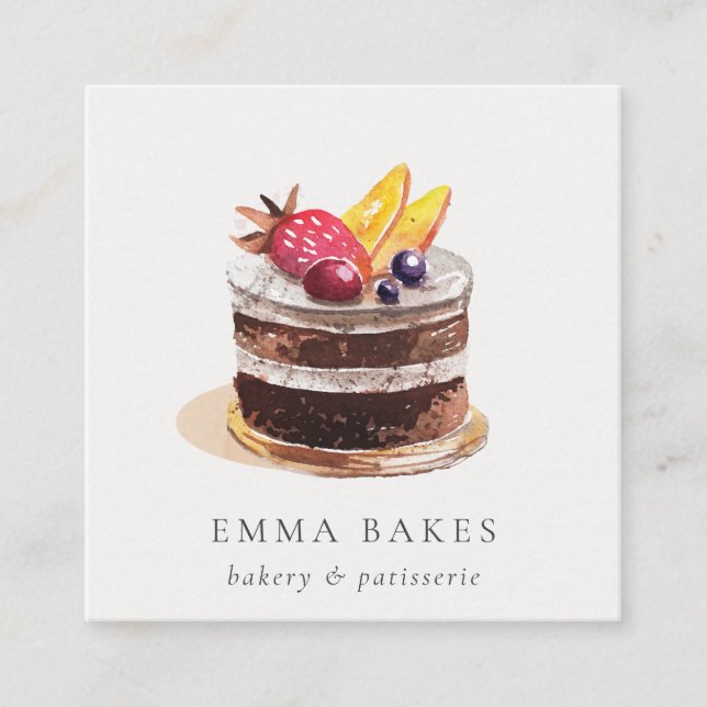 TRENDY FRUIT FLORAL CAKE PATISSERIE CUPCAKE BAKERY SQUARE BUSINESS CARD (Front)
