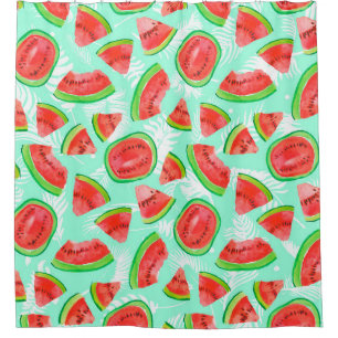 Trendy fruit pattern. Artistic Watermelon backgrou Shower Curtain