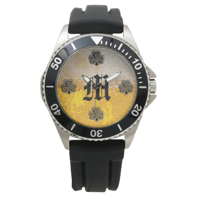Trendy fun beer Irish lucky shamrock monogram Watch (Front)