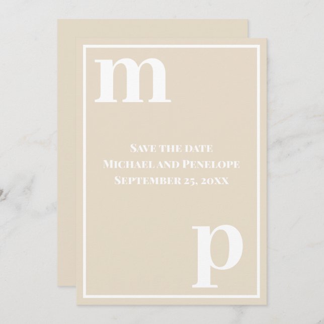 Trendy Fun Monogram Champagne Beige Save the Date  Invitation (Front/Back)