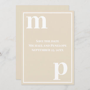 Trendy Fun Monogram Champagne Beige Save the Date  Invitation