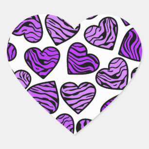 Trendy Fun Purple Zebra Striped Hearts Patrern  Heart Sticker