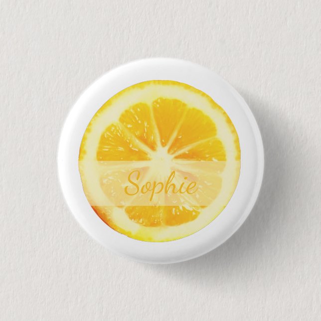 TRENDY FUN YELLOW FRESH CUT LEMON CITRUS FRUIT  3 CM ROUND BADGE (Front)