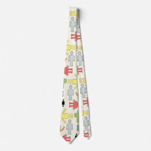 Trendy Funky Nerd Nerdy Geek Retro Robots Tie