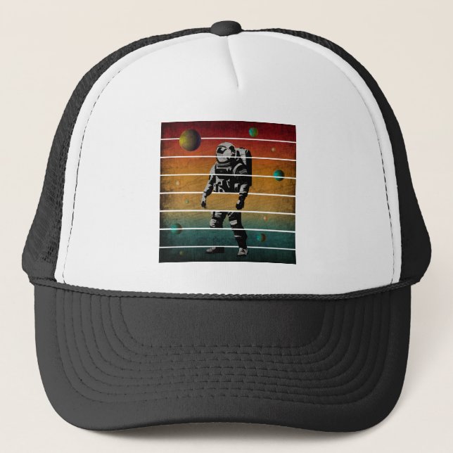 Trendy Funny Astronaut Vintage Space Planet Trucker Hat (Front)