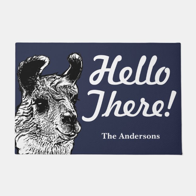 Trendy Funny Hello There Llama Illustration Doormat (Front)