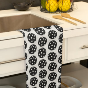 Trendy Funny Pickleball Black and White  Tea Towel