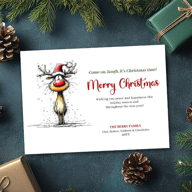 Trendy Funny Reindeer Christmas Greeting Card (Trendy Funny Reindeer Christmas Greeting Card)