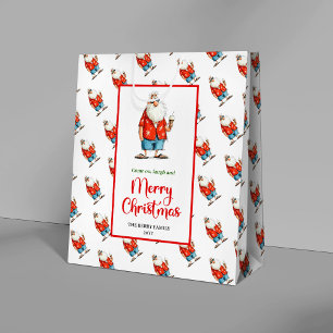 Trendy funny Santa Claus watercolor Christmas Medium Gift Bag