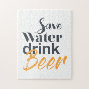 Trendy, funny, urban design Save Water Drink Beer Jigsaw Puzzle