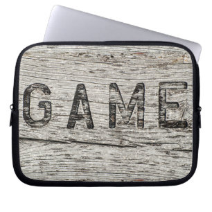 Trendy GAME Engraved Rustic Wood Laptop Sleeve
