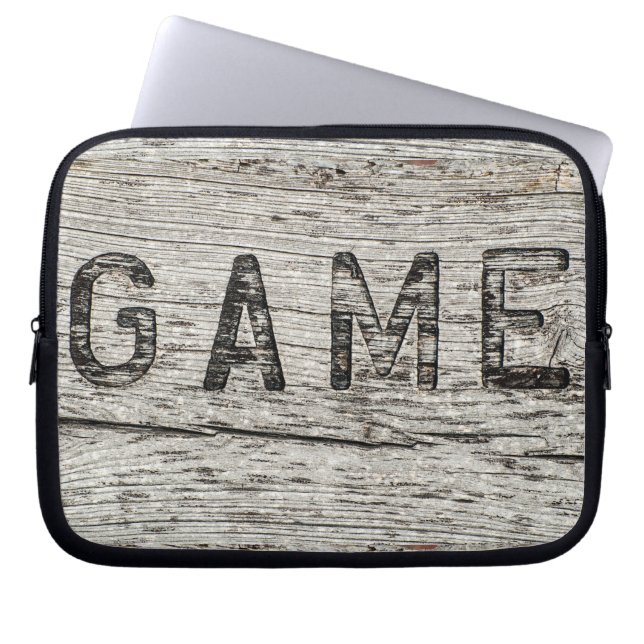 Trendy GAME Engraved Rustic Wood Laptop Sleeve (Front)