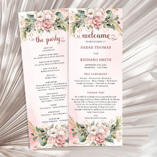Trendy Garden Blush Pink Floral Eucalyptus Wedding Programme
