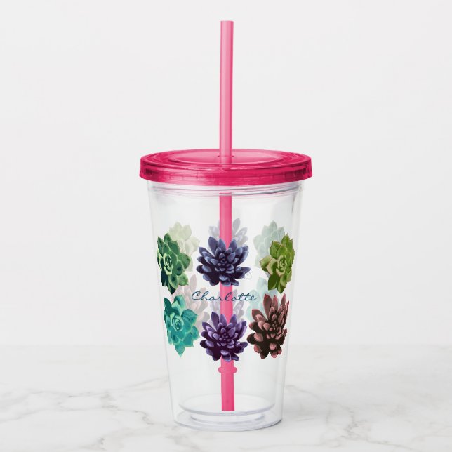 Trendy Garden Succulents & Name Acrylic Tumbler (Front)