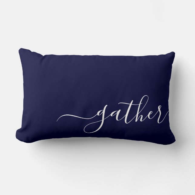 Trendy Gather Navy Blue Company Logo Client Gift Lumbar Cushion (Front)