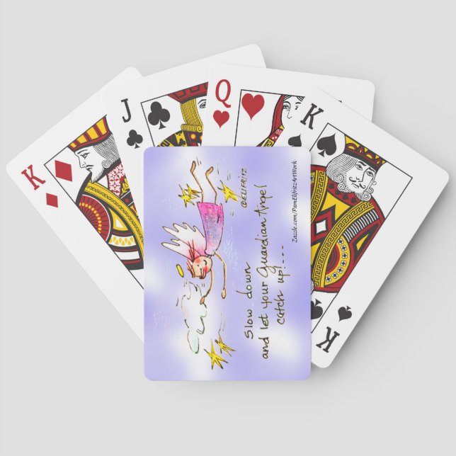 Trendy Gentle Angel Says "Slow Down" Playing Cards (Back)