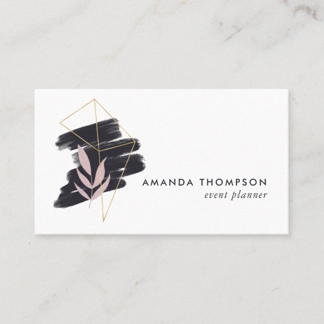 Trendy Geometric Brush Strokes Collage Business Card (Front)
