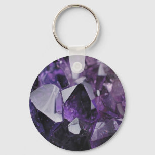 trendy geometric crystal gemstone purple amethyst key ring