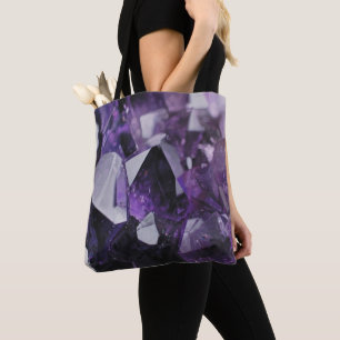 trendy geometric crystal gemstone purple amethyst tote bag
