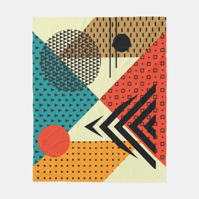 Trendy Geometric Elements, Retro Style. Fleece Blanket (Front)