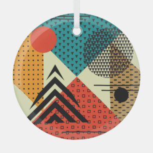 Trendy Geometric Elements, Retro Style. Glass Tree Decoration