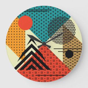 Trendy Geometric Elements, Retro Style. Large Clock