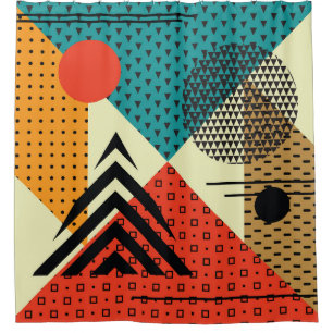 Trendy Geometric Elements, Retro Style. Shower Curtain