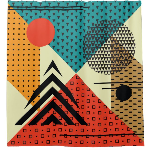 Trendy Geometric Elements, Retro Style. Shower Curtain (Front)