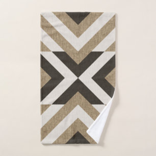 Trendy Geometric Faux Burlap Brown Design Hand Towel