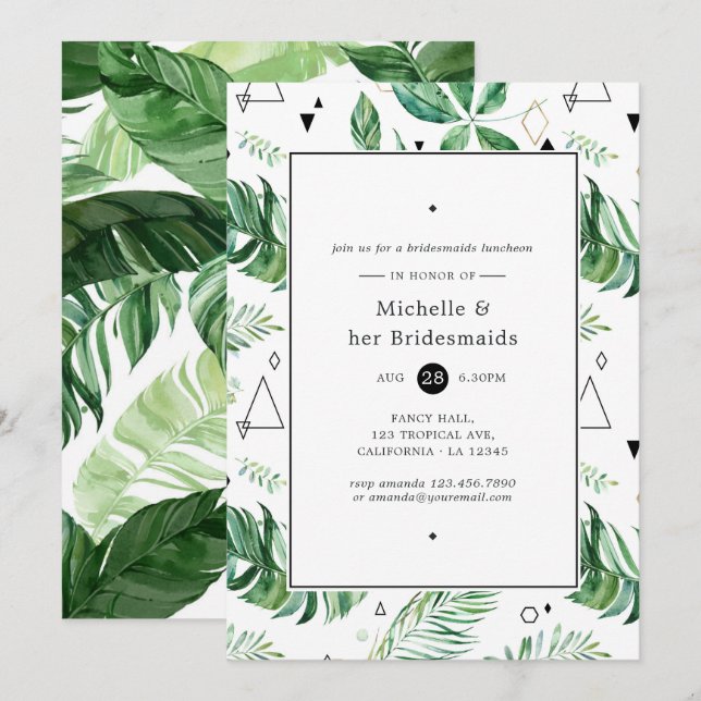 Trendy Geometric Forest Bridesmaids Luncheon Invitation (Front/Back)