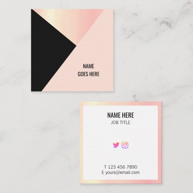 Trendy Geometric Gold Pink Square Business Card (Front/Back)