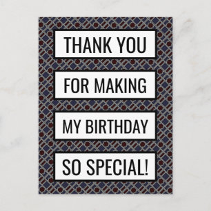 Trendy Geometric Pattern, Birthday Thank You Postcard