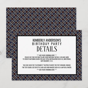 Trendy Geometric Pattern, Modern Birthday Detail Invitation