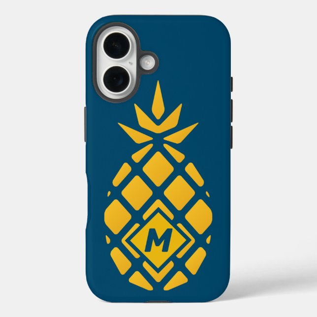 Trendy Geometric Pineapple Blue Monogram Case-Mate iPhone Case (Back)