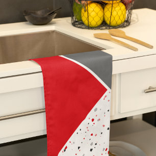 Trendy Geometric Red and Grey Terrazzo Tea Towel