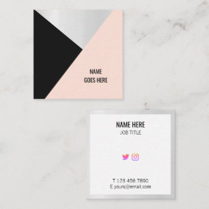 Trendy Geometric Silver Pink Square Business Card