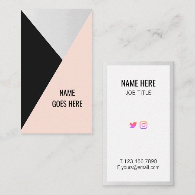 Trendy Geometric Silver Vertical Business Card (Front/Back)