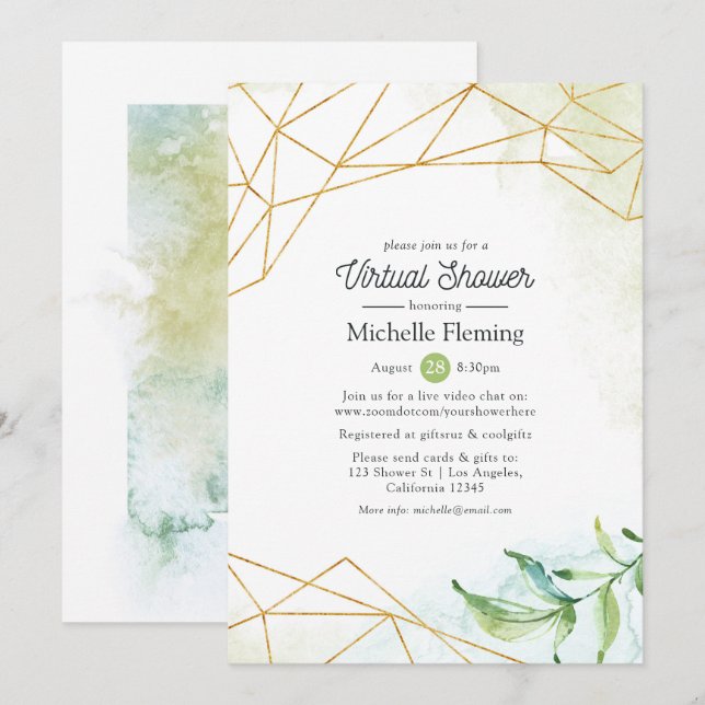 Trendy Geometric Virtual Baby or Bridal Shower Invitation (Front/Back)