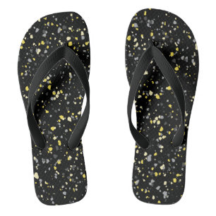 Trendy Geometric Yellow Grey Black Terrazzo Flip Flops