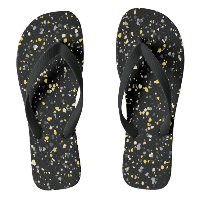 Trendy Geometric Yellow Grey Black Terrazzo Flip Flops (Footbed)