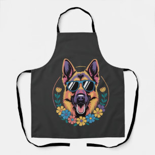 Trendy German Shepherd in Floral Style Apron