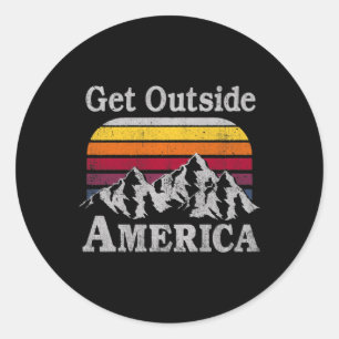 Trendy Get Outside America Mountain Climbing Hikin Classic Round Sticker