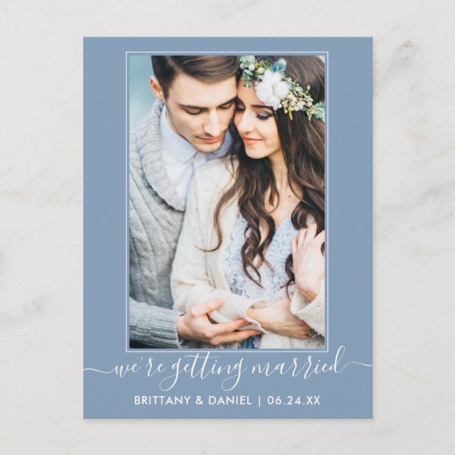 Trendy Getting Married Dusty Blue Save The Date Postcard (Front)