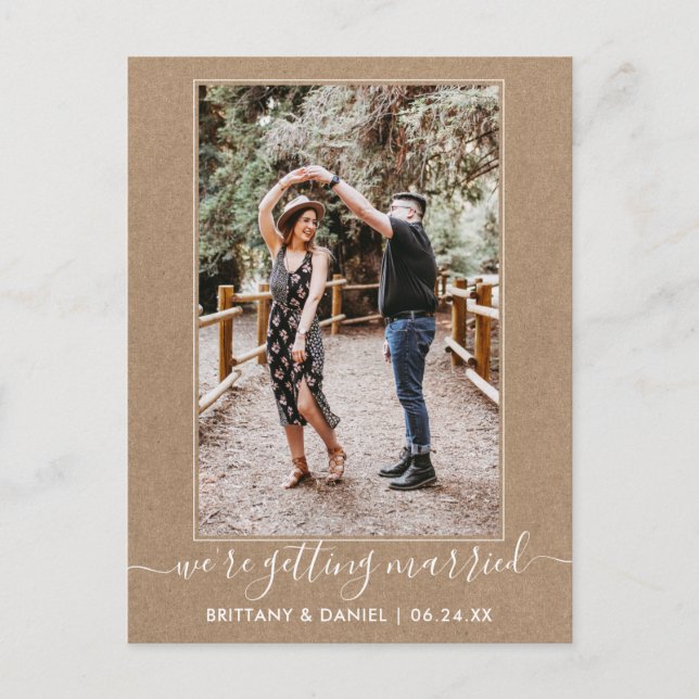 Trendy Getting Married Kraft Save The Date Postcard (Front)
