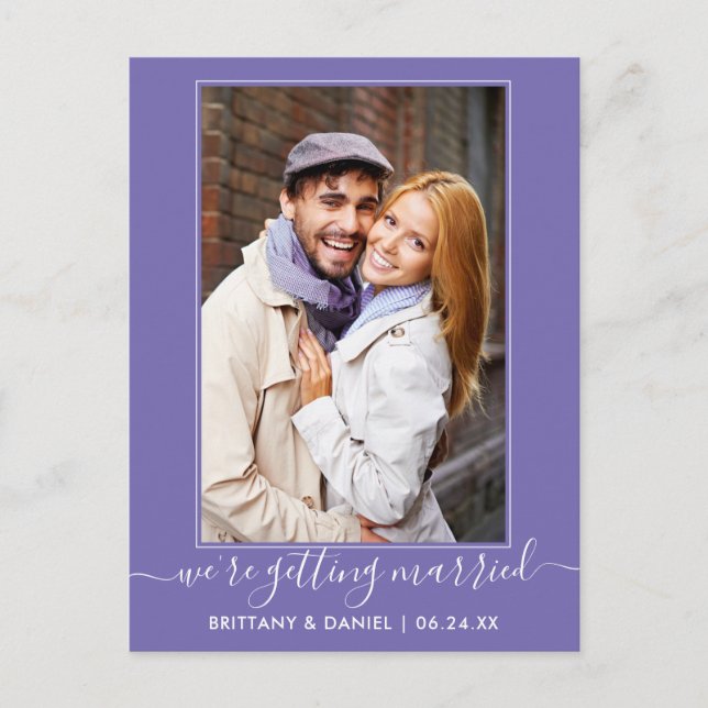 Trendy Getting Married Periwinkle Save The Date Postcard (Front)