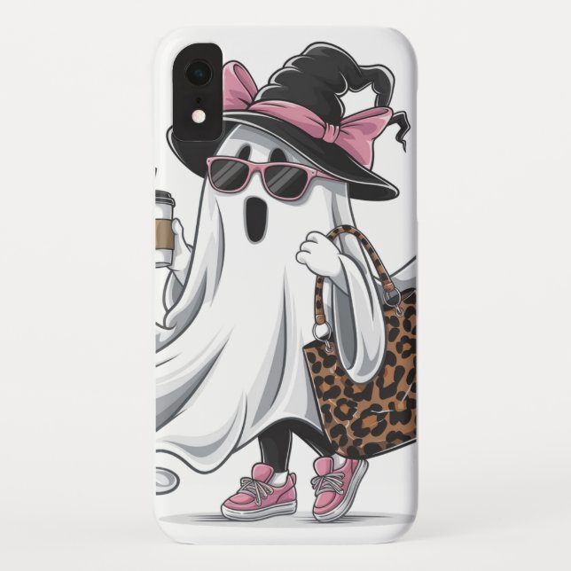 Trendy Ghost with Witch Hat, Sunglasses, Coffe Cup Case-Mate iPhone Case (Back)